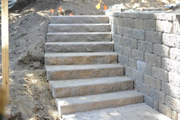 stone steps being built